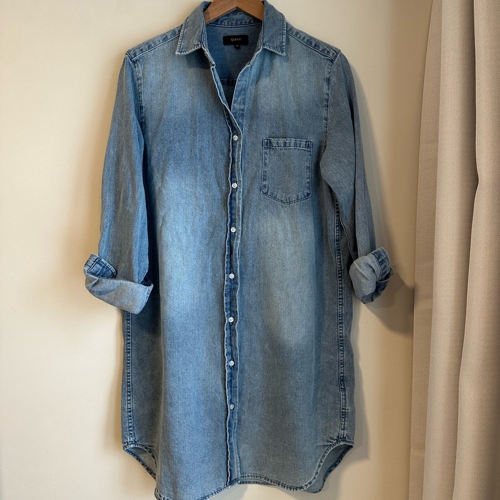Quince Distressed Denim Shirtdress